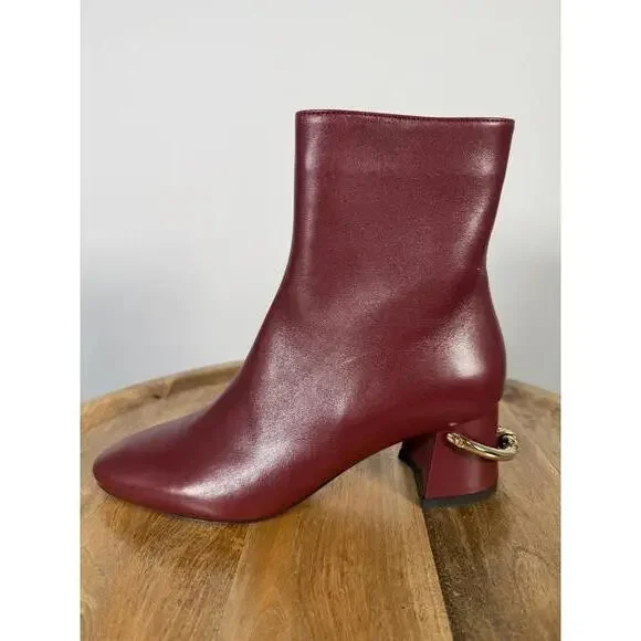 L’Autre Chose Burgundy Leather Ankle Boot Block Heel US 5 Made in Italy NWB - Picture 9 of 12